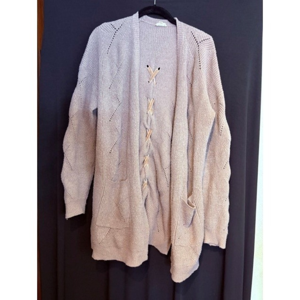 Women's Pink Hem & Thread Open Front Cardigan with Lace Up Back Size L